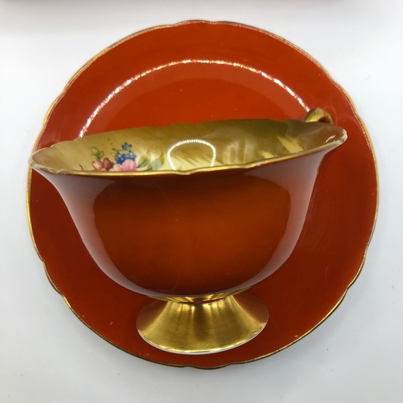 1945-1966 Shelley Fine Bone China Teacup & Saucer, Pedestal, Orange - Picture 6 of 10